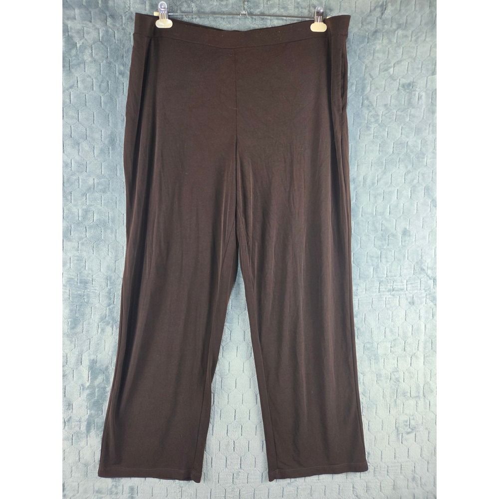 Susan Graver Liquid Knit Wide Leg Pants Brown XL Pull On Elastic Waist Trousers